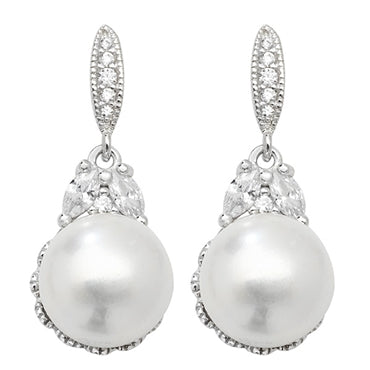 Sterling Silver Cubic Zirconia And Pearl Drop Earrings