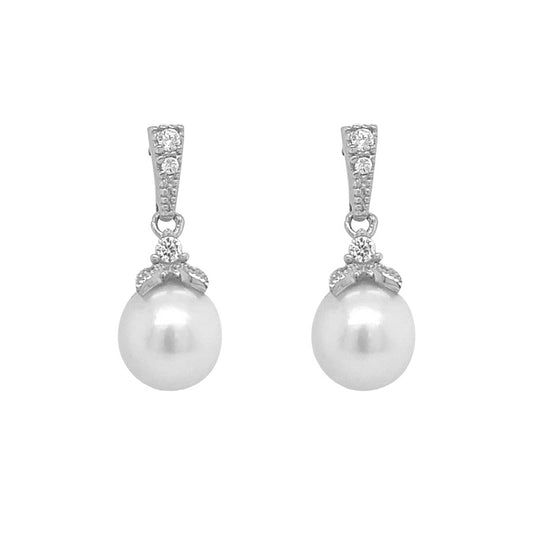 Sterling Silver drop cz pearl