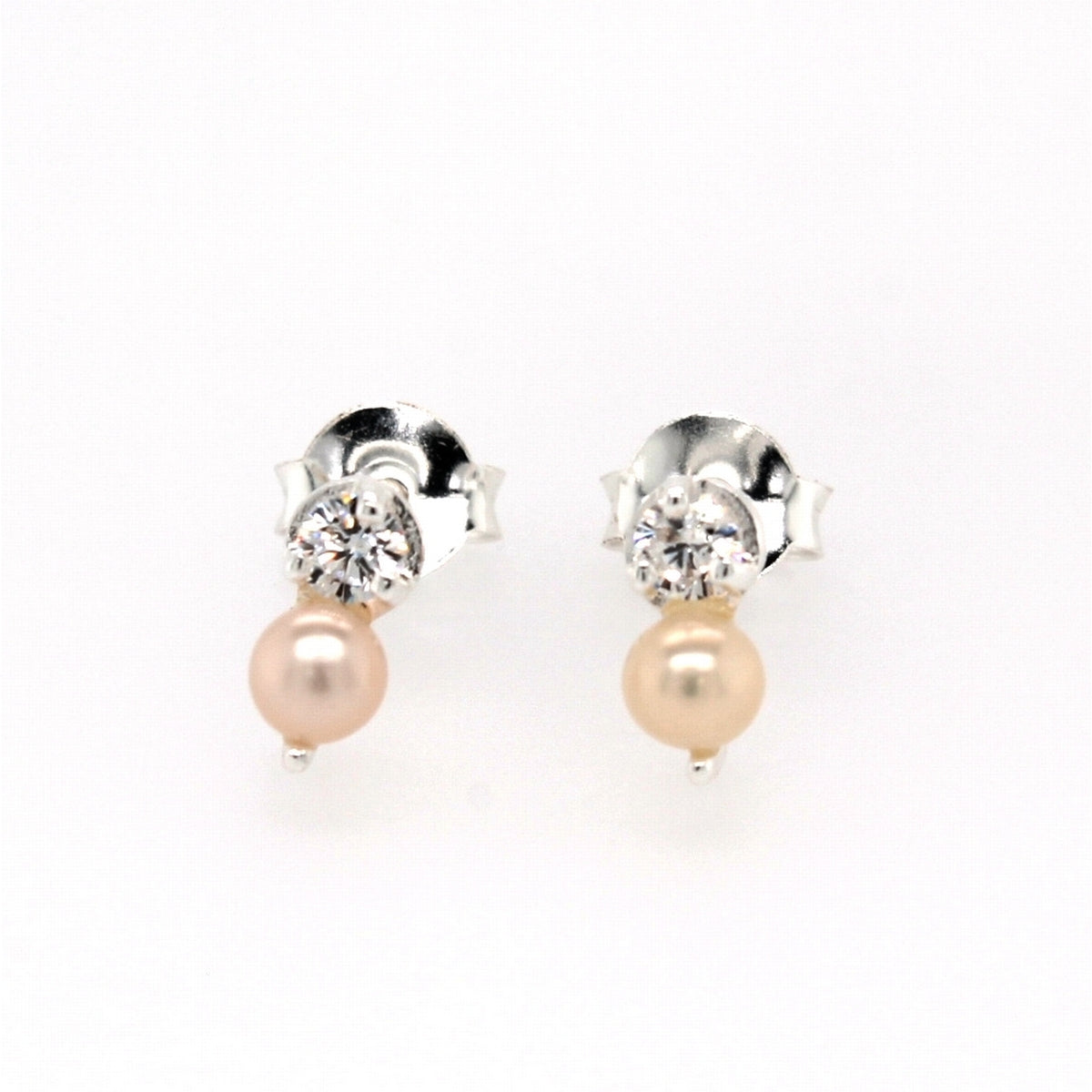 Sterling Silver Petite Pearl And Cubic Zirconia Stud Earrings