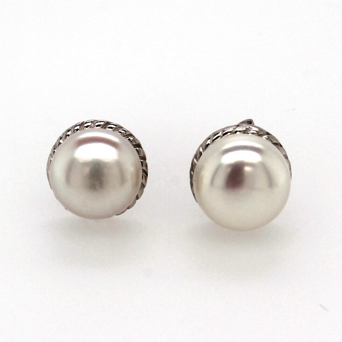 Sterling Silver 8.5mm Pearl Millgrain Edge Earrings