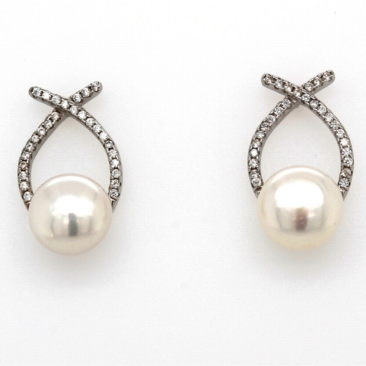 Sterling Silver Pearl And Cubic Zirconia Crossover Drop Earrings