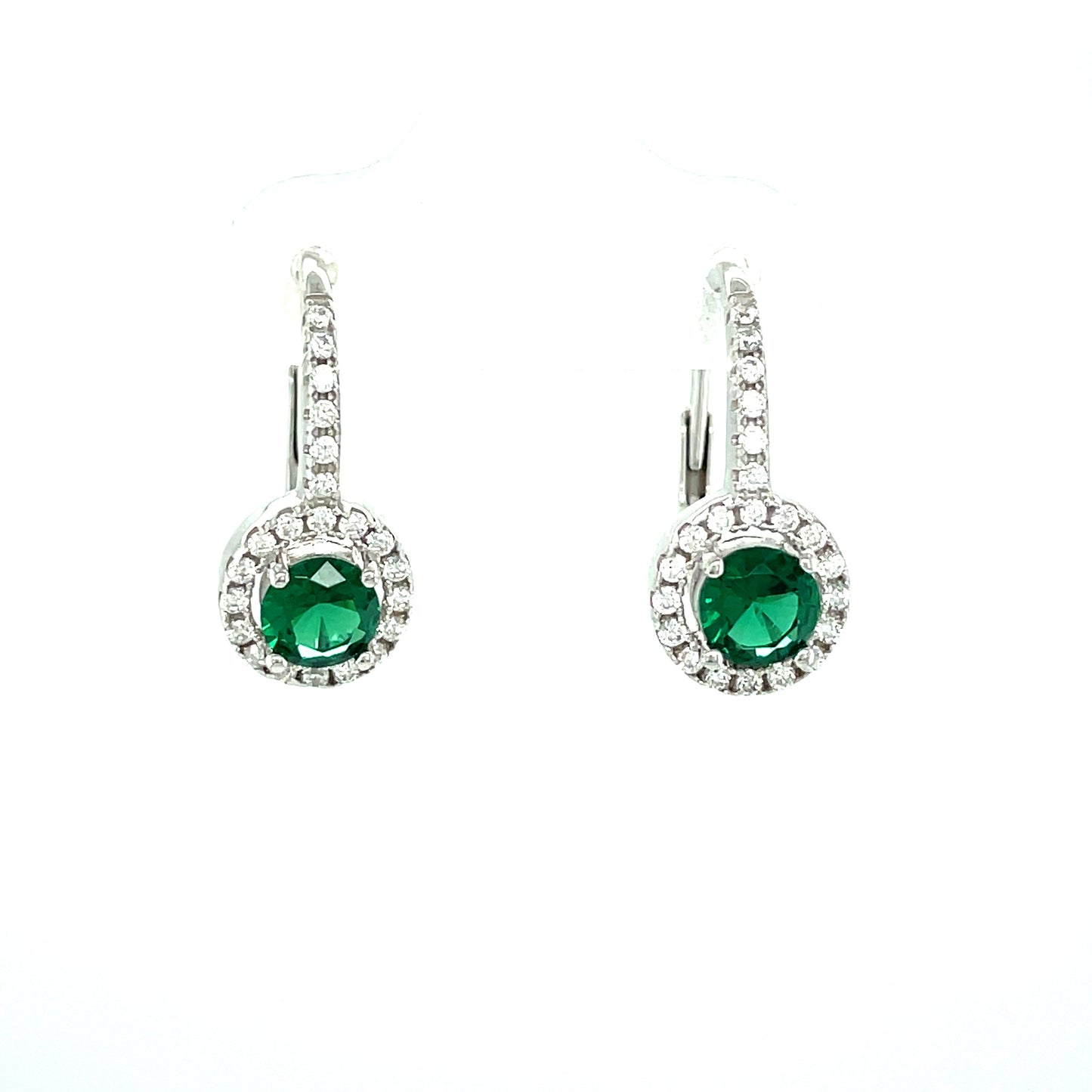 Sterling Silver Cubic Zirconia/Green Round Cluster Huggie