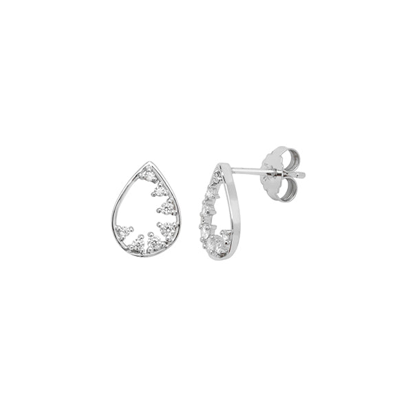 Sterling Silver Open Pear Cubic Zirconia Earrings