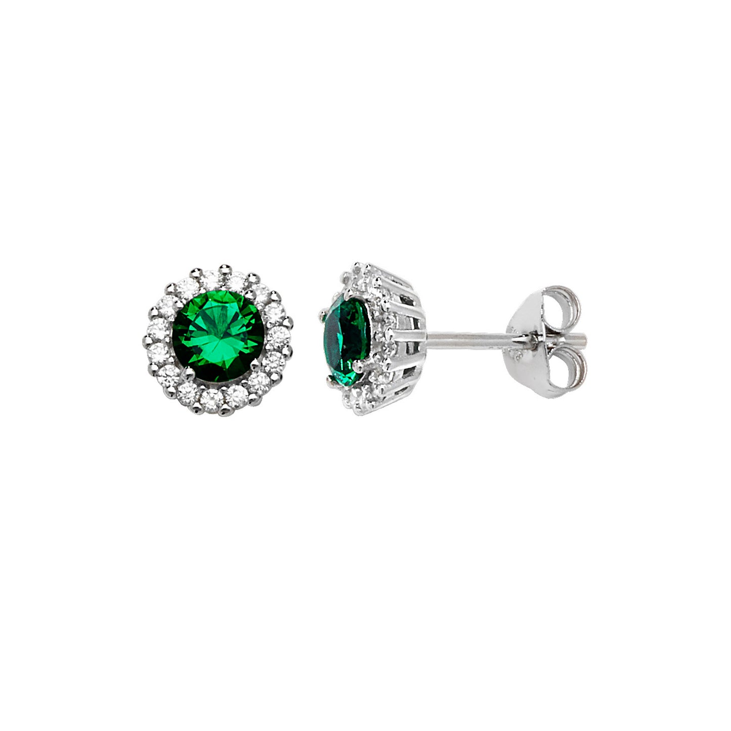 Sterling Silver Green And Cubic Zirconia Earrings