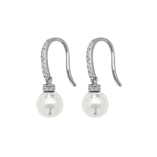 Sterling Silver Synthetic Pearl And Cubic Zirconai Earrings