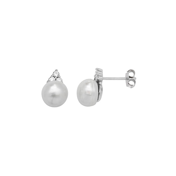 Sterling Silver Pearl And Cubic Zirconia Earrings