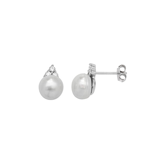 Sterling Silver Pearl And Cubic Zirconia Earrings