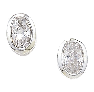 Sterling Silver Cubic Zirconia Oval Rubover Earrings