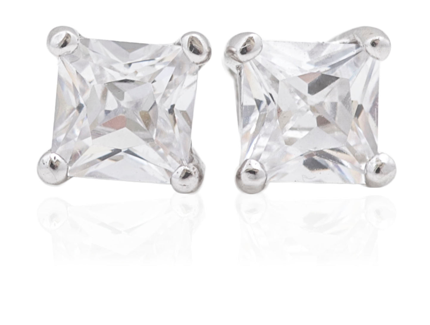 Sterling Silver Cubic Zirconia Square Claw Set 5mm Earrings