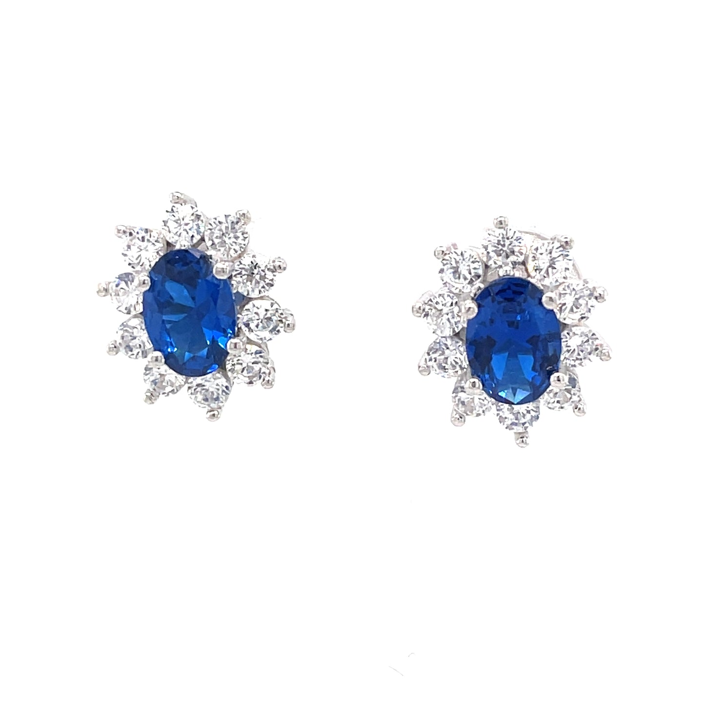 Sterling Silver Cubic Zirconia Blue Cluster Earrings