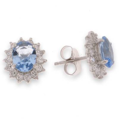 Sterling Silver Blue And Cubic Zirconia Earrings