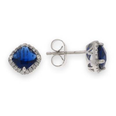 Sterling Silver Blue And Cubic Zirconia Earrings