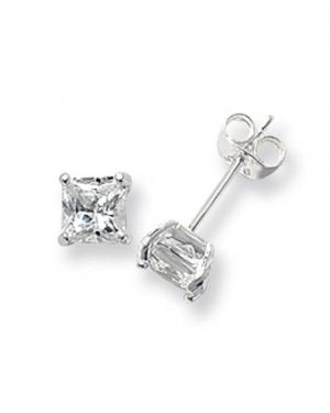 Sterling Silver Square Cubic Zirconia 3mm Earring