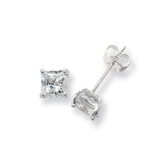 Sterling Silver 5mm Square Cubic Zirconia Earring