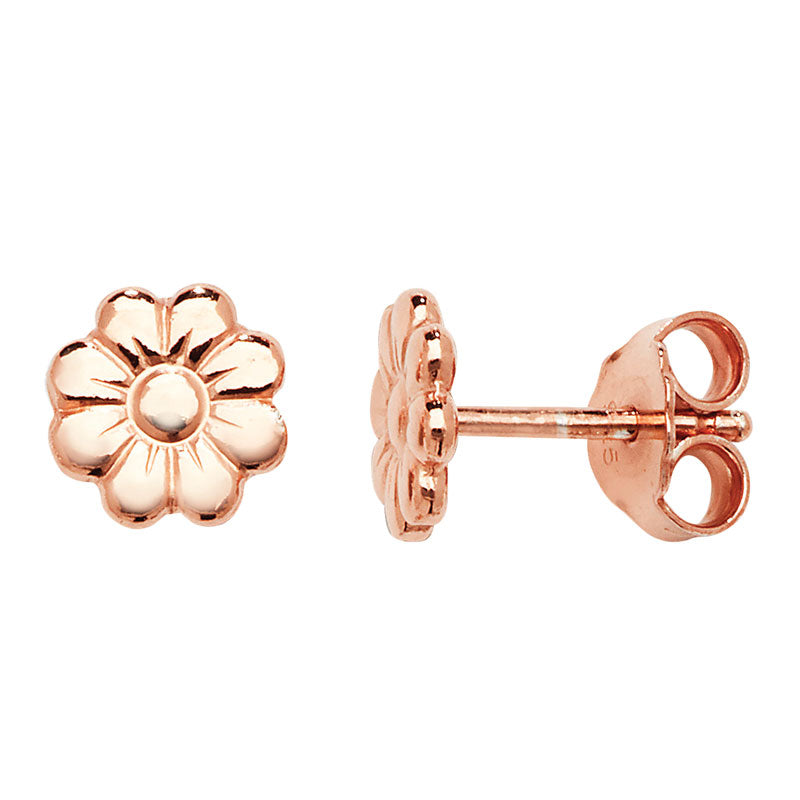 Sterling Silver Rose Plated Flower Stud Earring