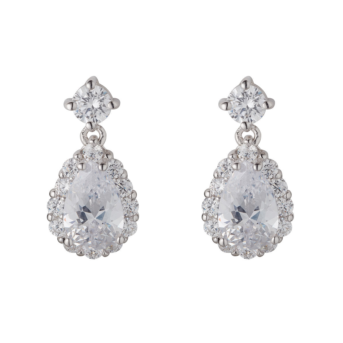 Sterling Silver Cubic Zirconia Pear Cluster Drop Earring