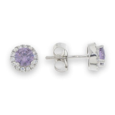 Sterling Silver Purple And Cubic Zirconia Earrings