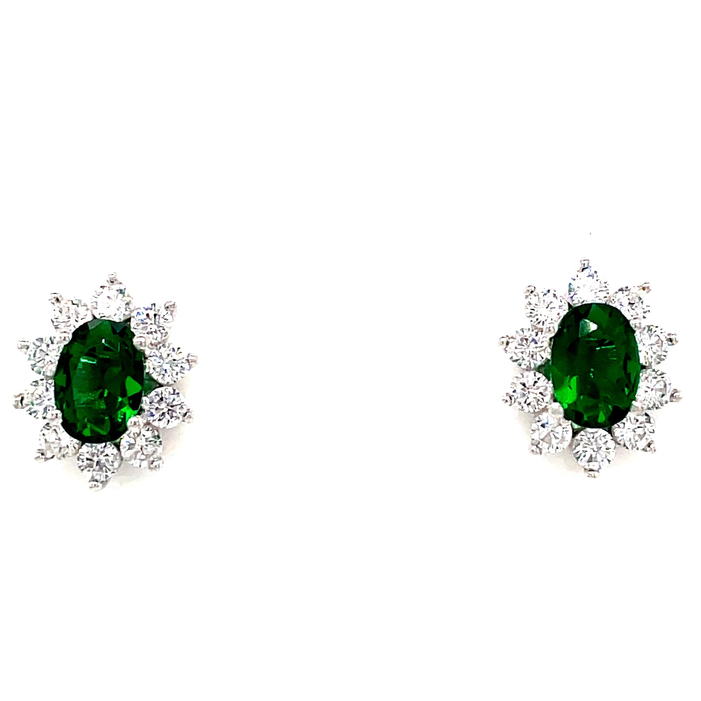 Sterling Silver Cubic Zirconia Green Stone Cluster Earring