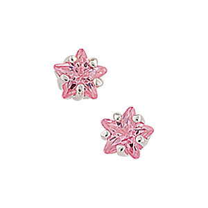 Sterling Silver Pink Cubic Zirconia Star Stud