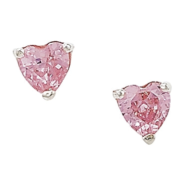 Sterling Silver Pink Cubic Zirconia 4mm Heart Stud Earrings