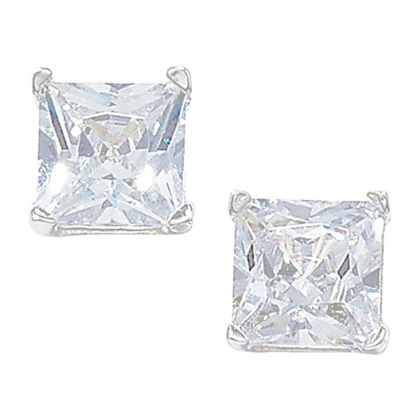 Sterling Silver Cubic Zirconia Square Solitaire Earring