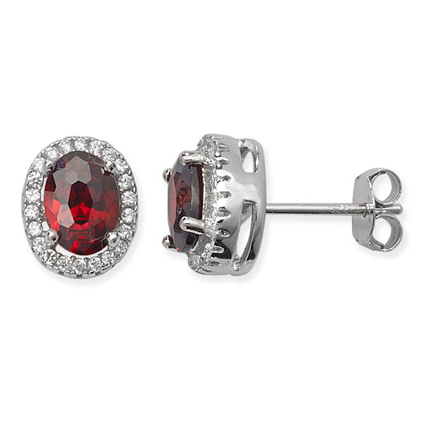 Sterling Silver Cubic Zirconia Garnet Cluster Earring