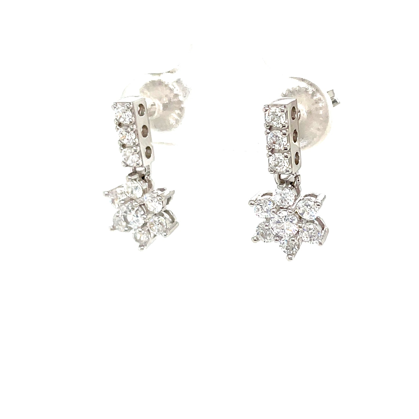 Sterling Silver Cubic Zirconia Flower Drop Earring