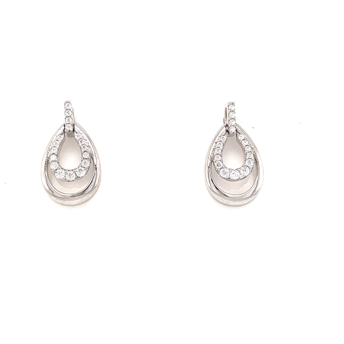 Sterling Silver Cubic Zirconia & Plain Double Loop Earring