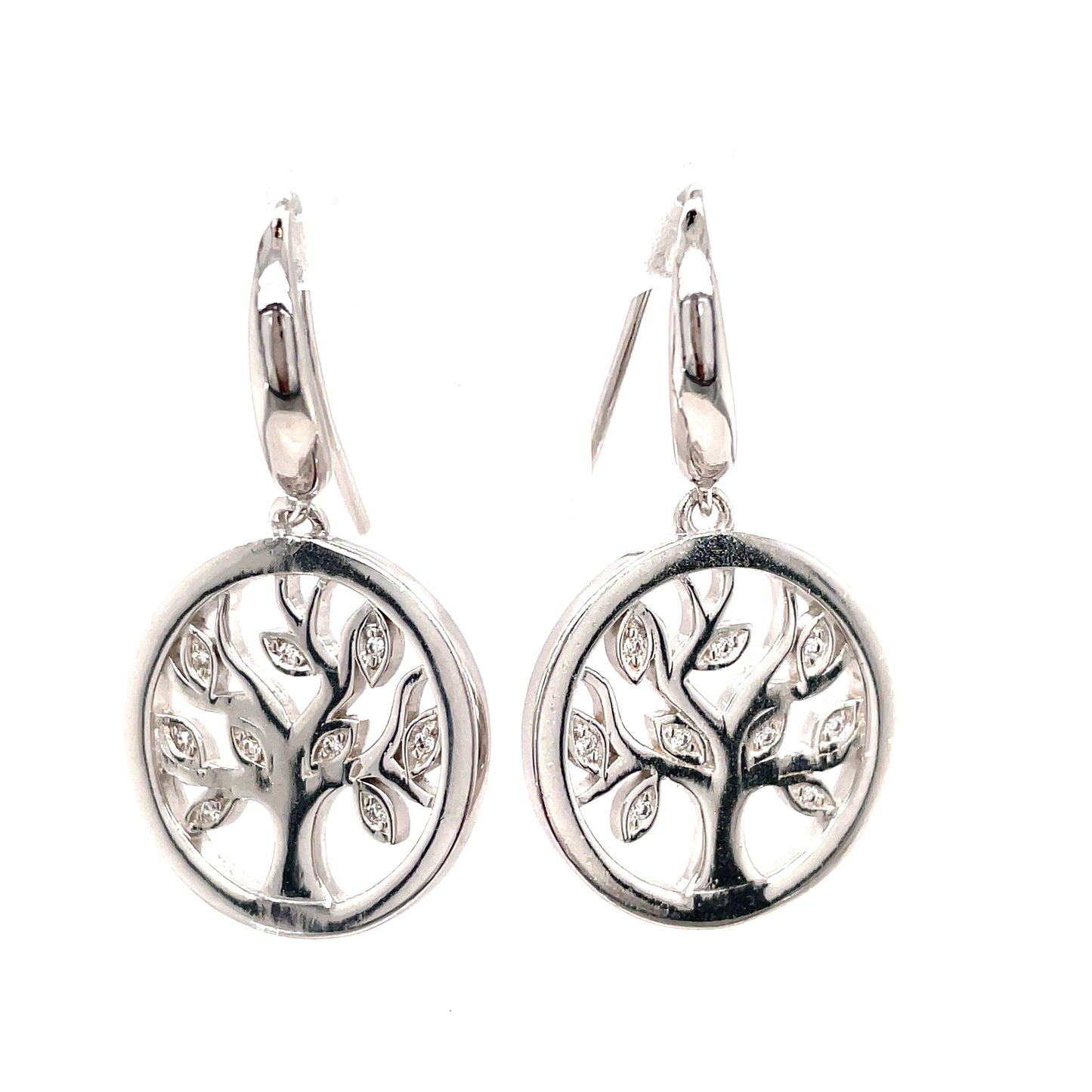 Sterling Silver Tree Of Life Drop Disc Earring