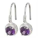 Sterling Silver Halo Purple  And White Drop Earring