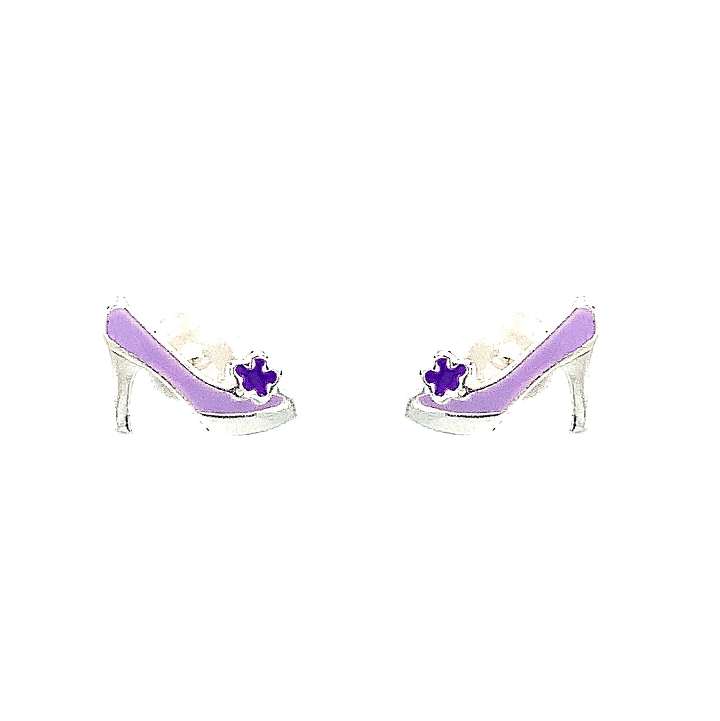 Sterling Silver Purple Enamel Shoe Kids Earring