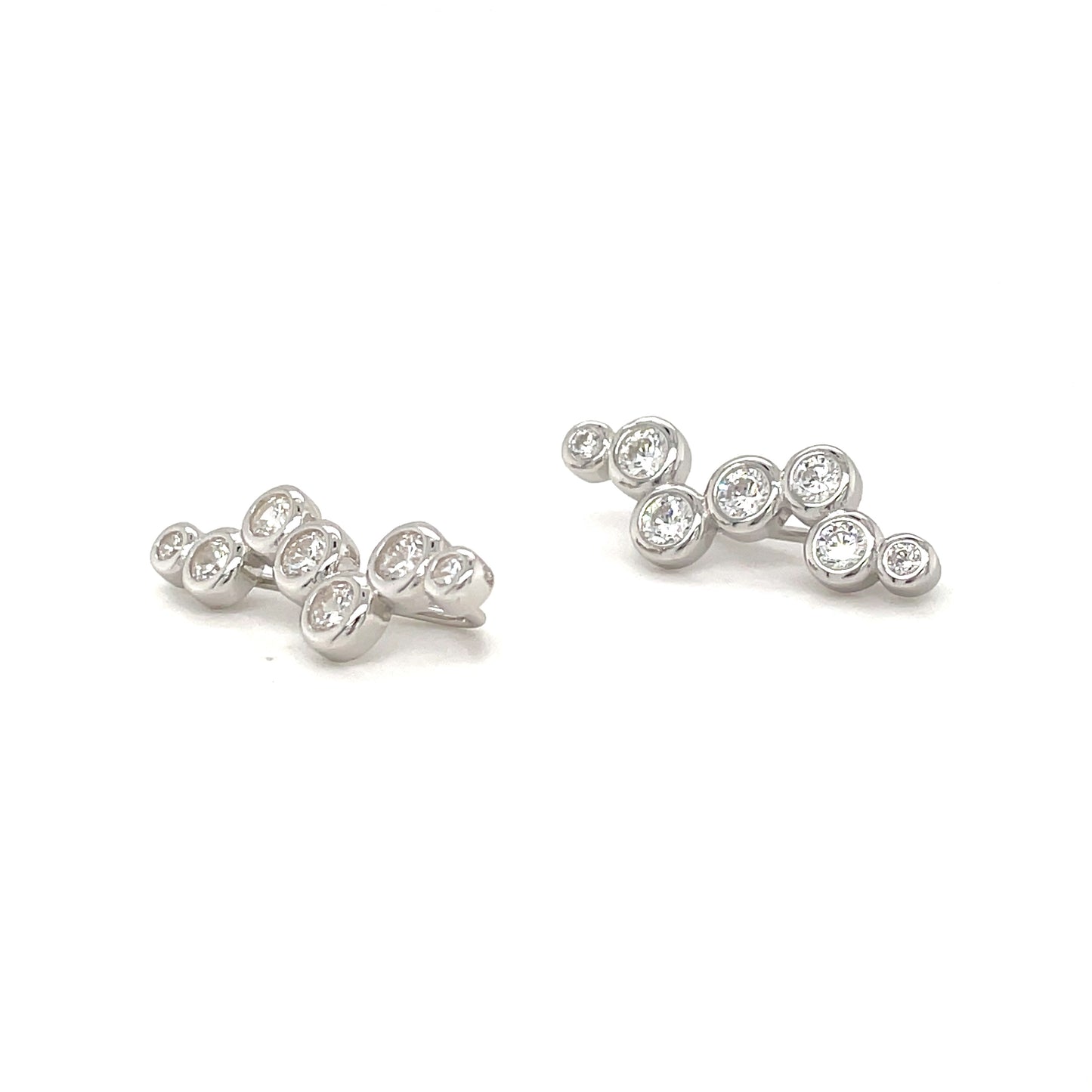 Sterling Silver Cubic Zirconia Rubover Drop Earrings