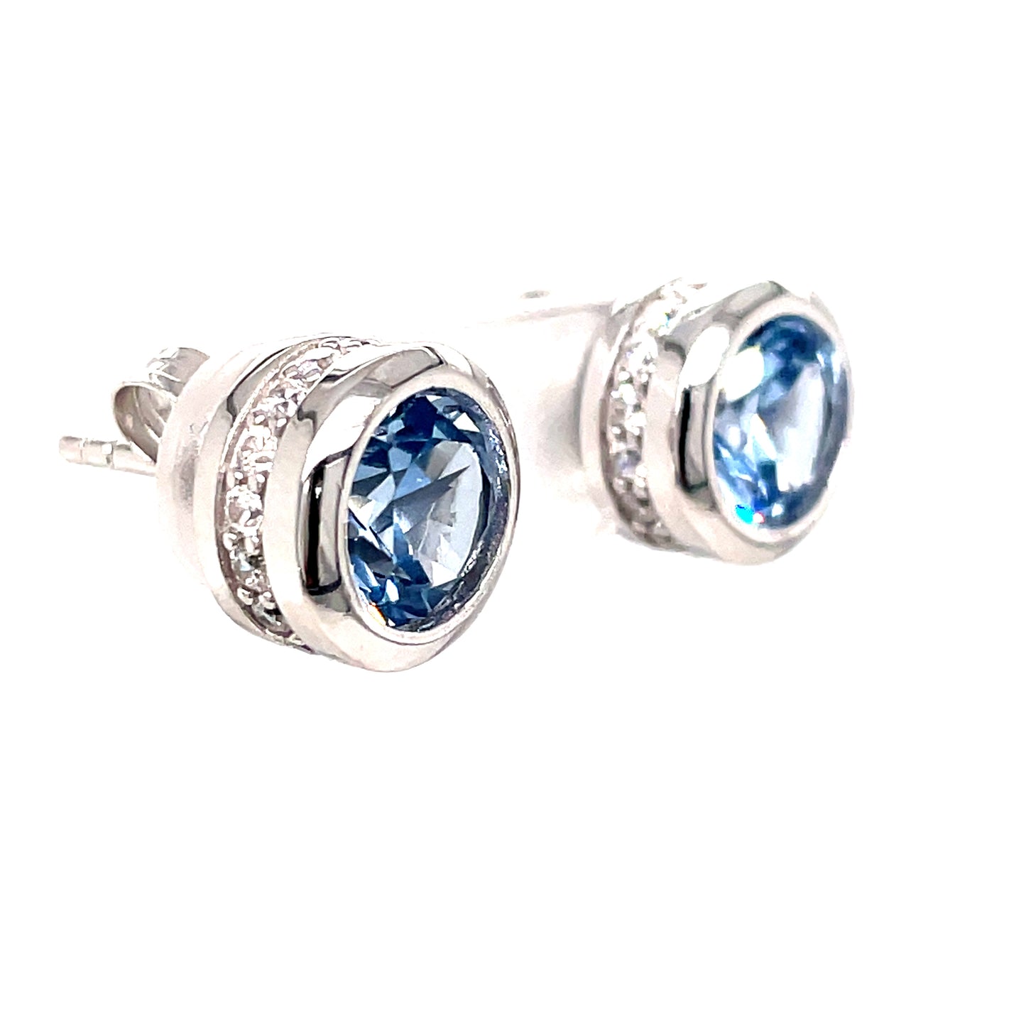 Sterling Silver Blue Stone Rubover Stud Earring