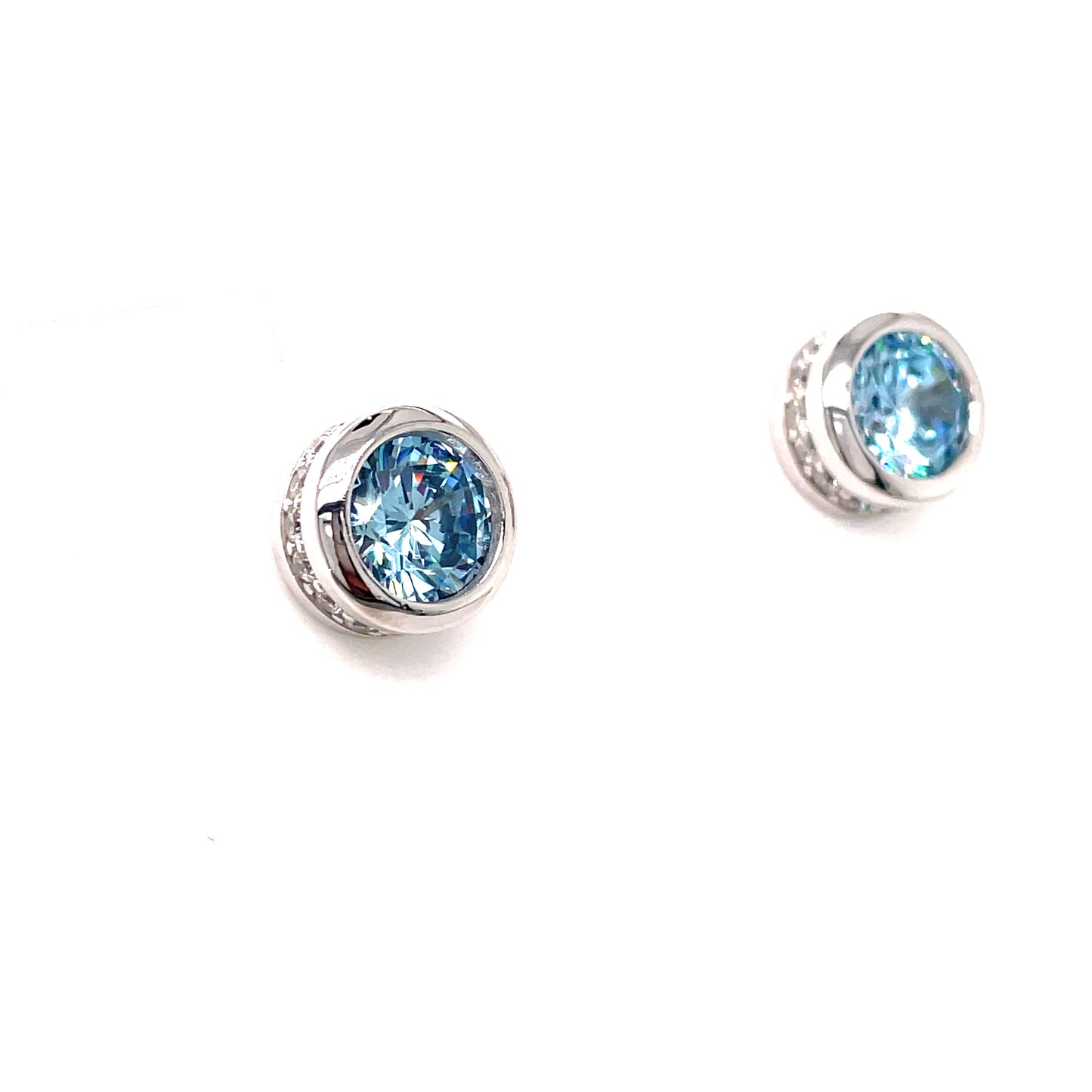 Sterling Silver Blue Stone Rubover Stud Earring