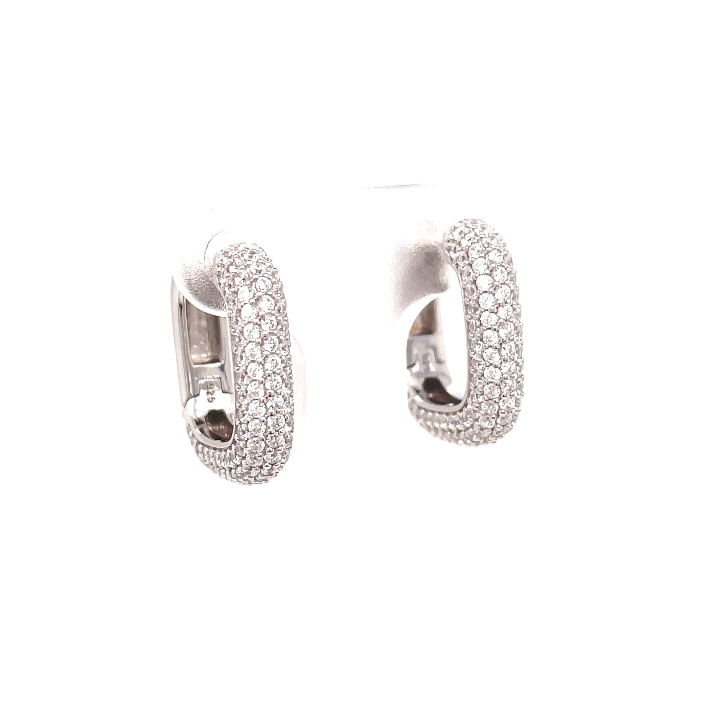 Sterling Silver Cubic Zirconia Pave Set Square Hoop Earring
