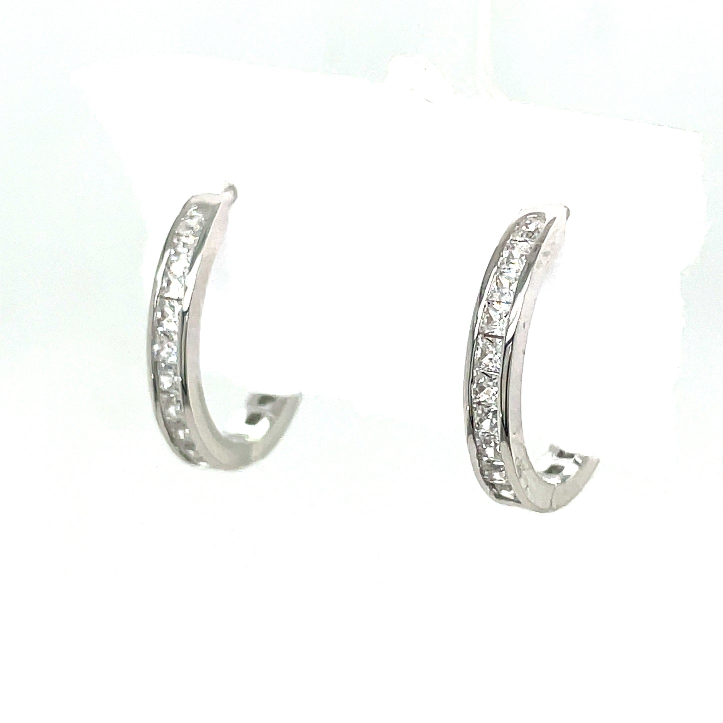 Sterling Silver Cubic Zirconia Channel Set Hoop Earring