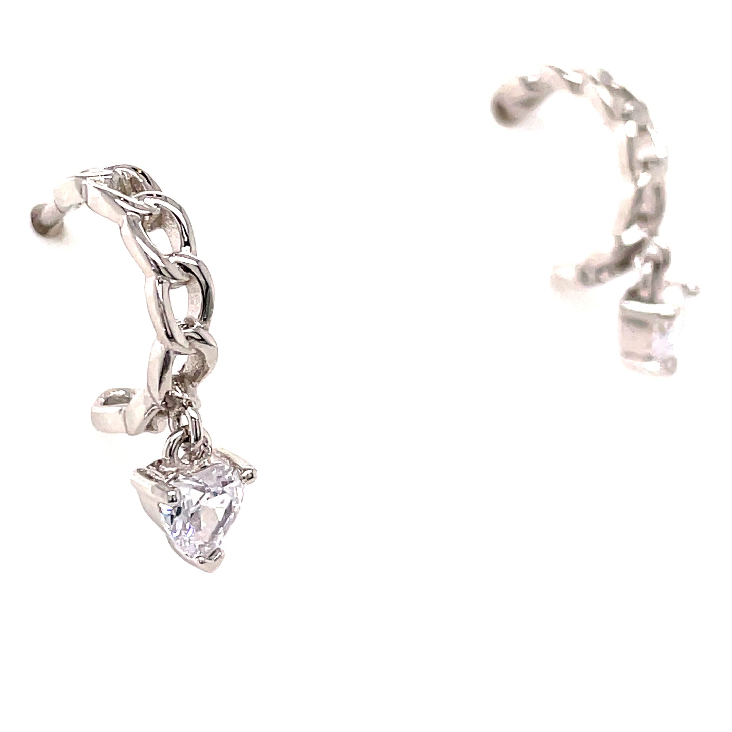 Sterling Silver Cubic Zirconia Heart Drop Hoop Earring