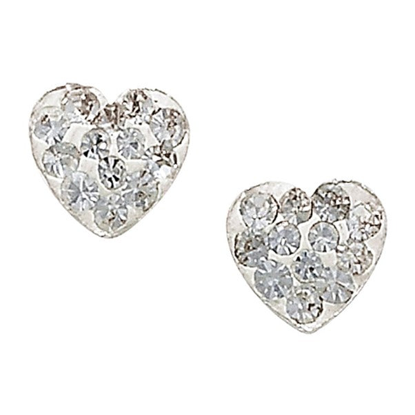 Sterling Silver Pave Set Cubic Zirconia Heart Disc Earring
