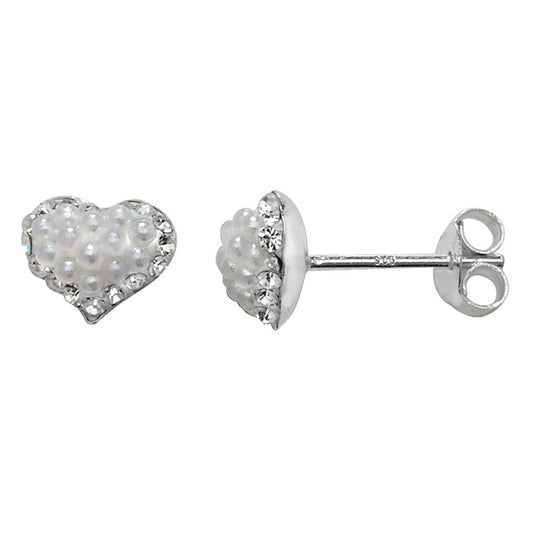 Sterling Silver Heart Earring With Cubic Zirconia And Pearl