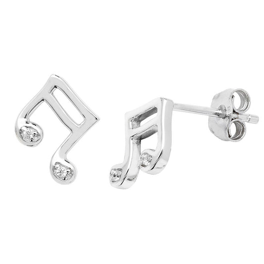 Sterling Silver Cubic Zirconia Music Note Earring