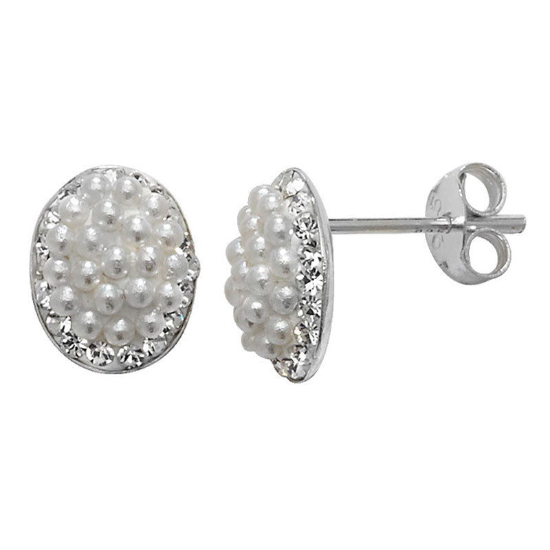 Sterling Silver Pearl And Cubic Zirconia Oval Stud Earring