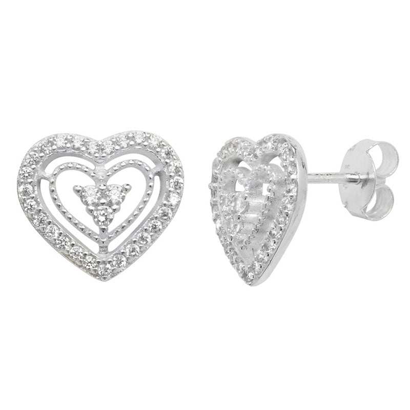 Sterling Silver Cubic Zirconia Open Heart Earring