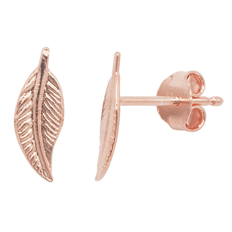 Sterling Silver Rose Plated Feather Stud Earring