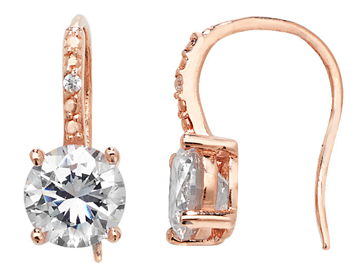 Sterling Silver Cubic Zirconia Drop Earrings In Rose