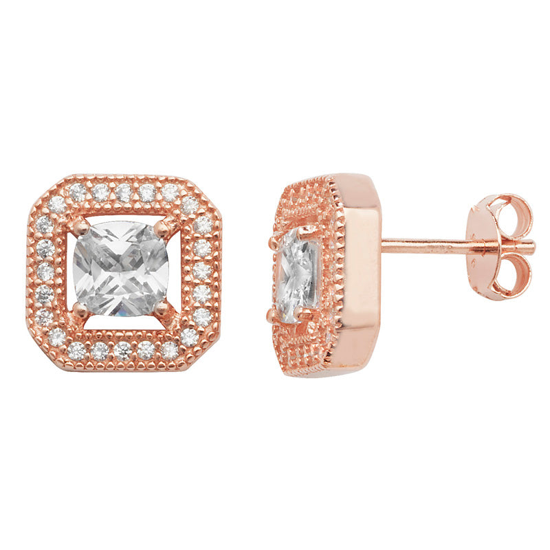 Sterling Silver Cubic Zirconia Square Pendant In Rose