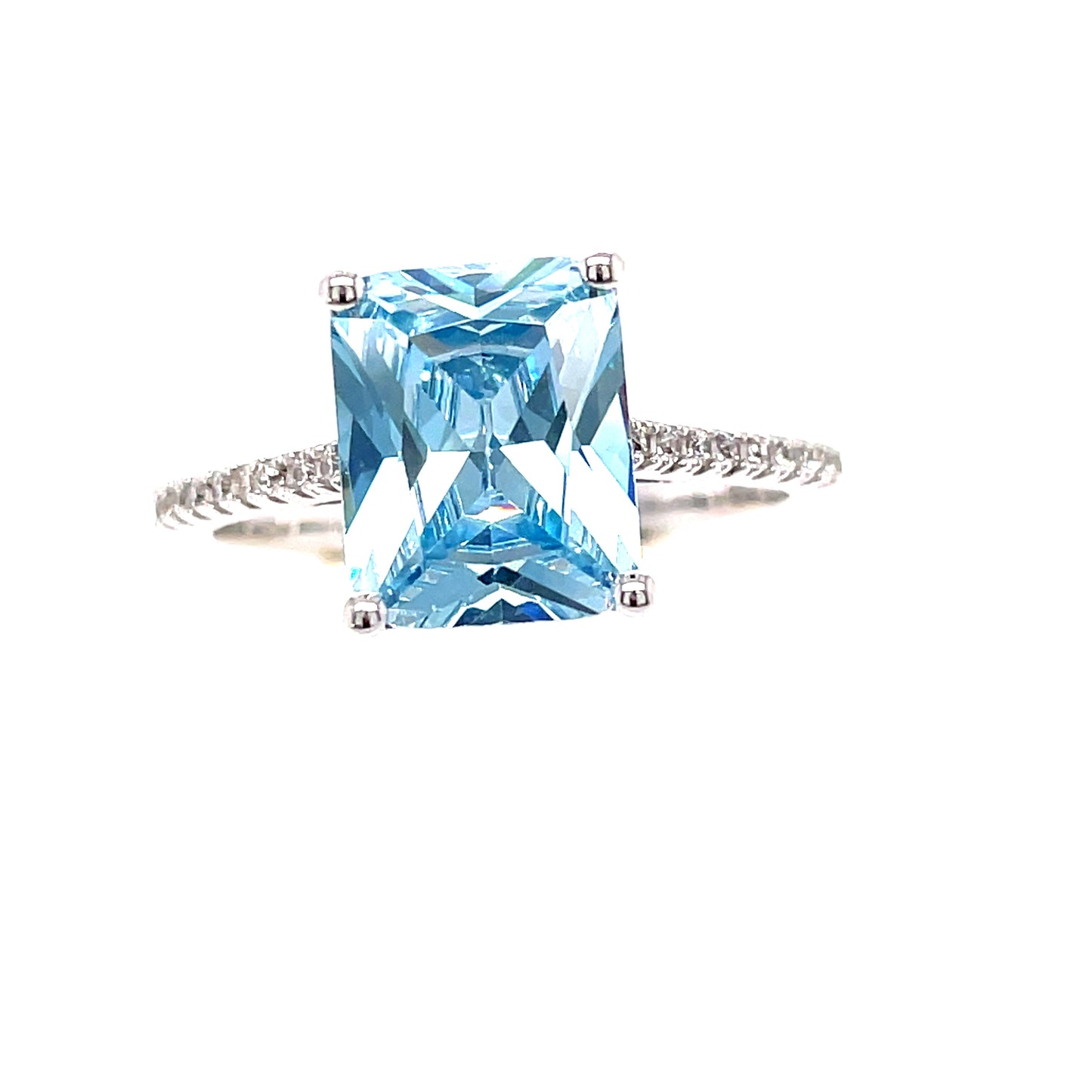 Sterling Silver Created Aquamarine Cubic Zirconia  Ring