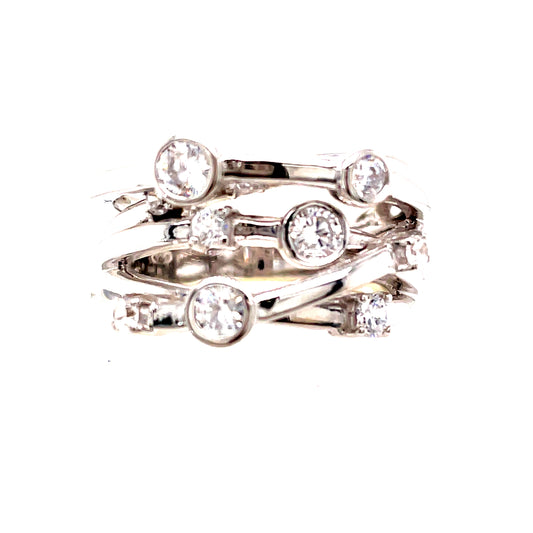 Sterling Silver Cubic Zirconia Scatter Wide Band