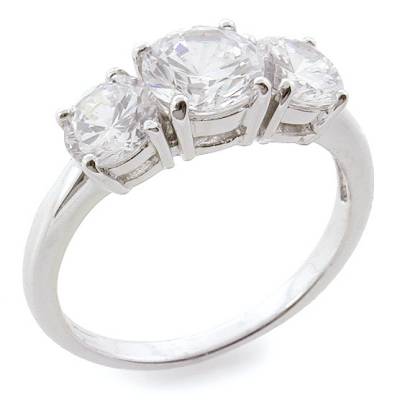 Sterling Silver Three Stone Cubic Zirconia Ring