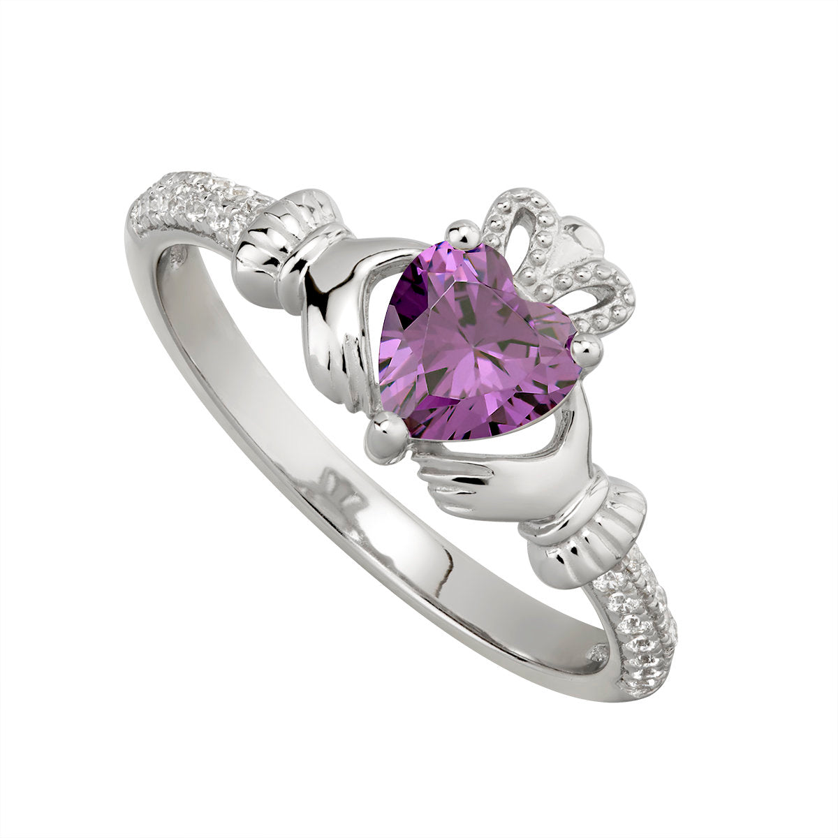 Sterling Silver Claddagh February Birthstone Ring