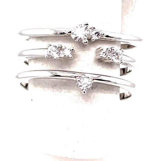 Sterling Silver Three Row Cubic Zirconia Ring